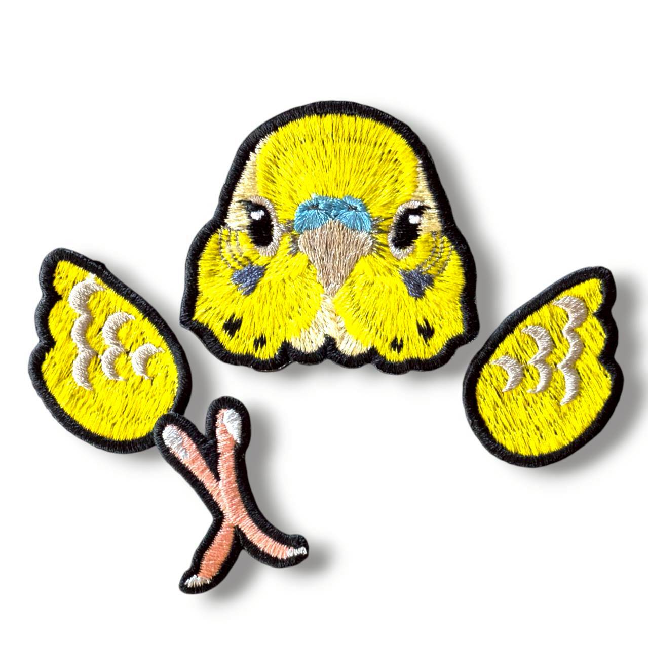 セキセイインコの証明写真刺繍ワッペン(イエロー♂)