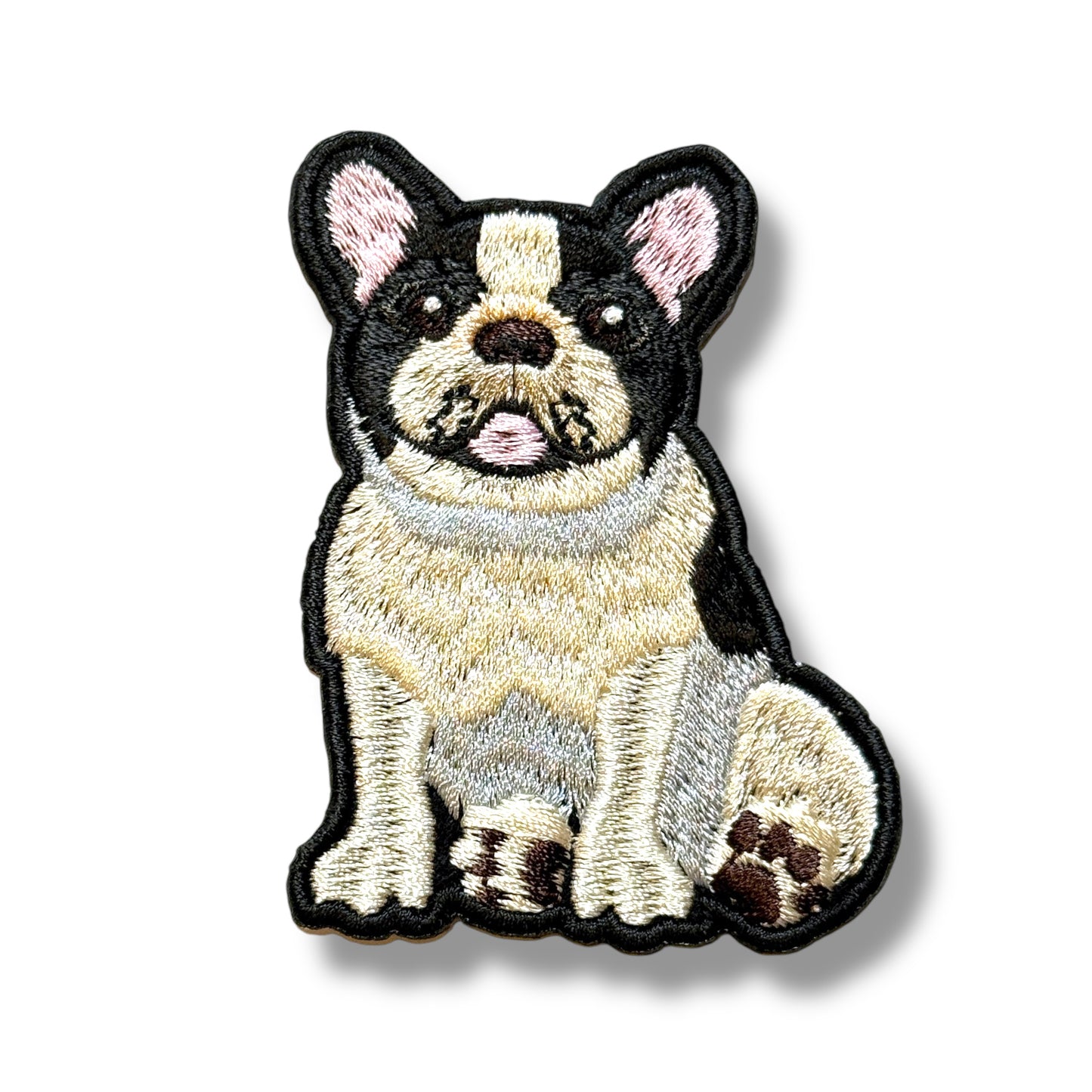 おすわりフレンチブルドッグの刺繍ワッペン
