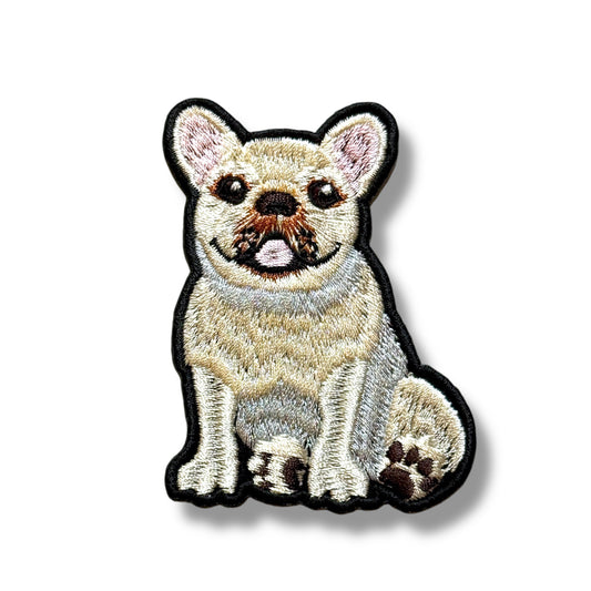 おすわりフレンチブルドッグの刺繍ワッペン