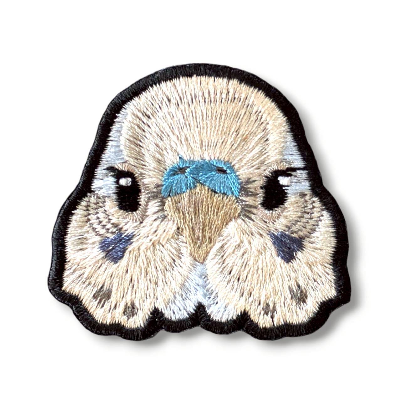 セキセイインコの証明写真刺繍ワッペン（ホワイト♂）