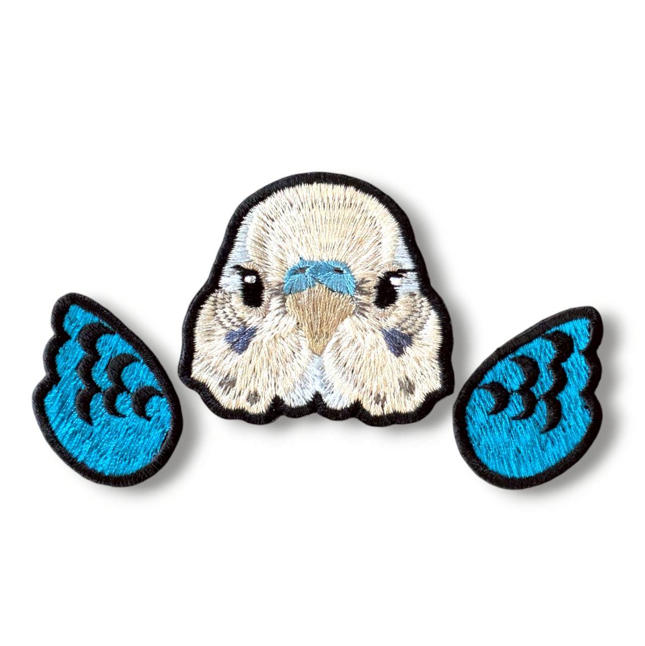 セキセイインコの証明写真刺繍ワッペン（ホワイト♂）