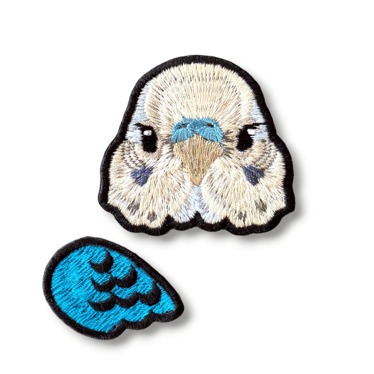 セキセイインコの証明写真刺繍ワッペン（ホワイト♂）