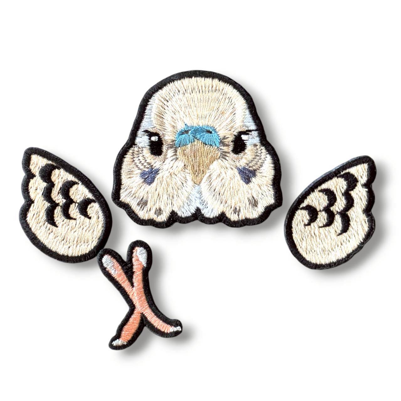 セキセイインコの証明写真刺繍ワッペン（ホワイト♂）