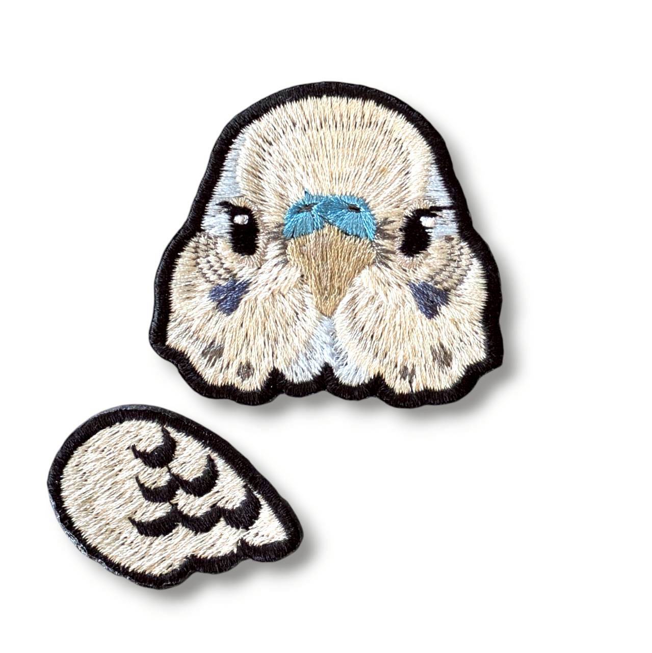 セキセイインコの証明写真刺繍ワッペン（ホワイト♂）
