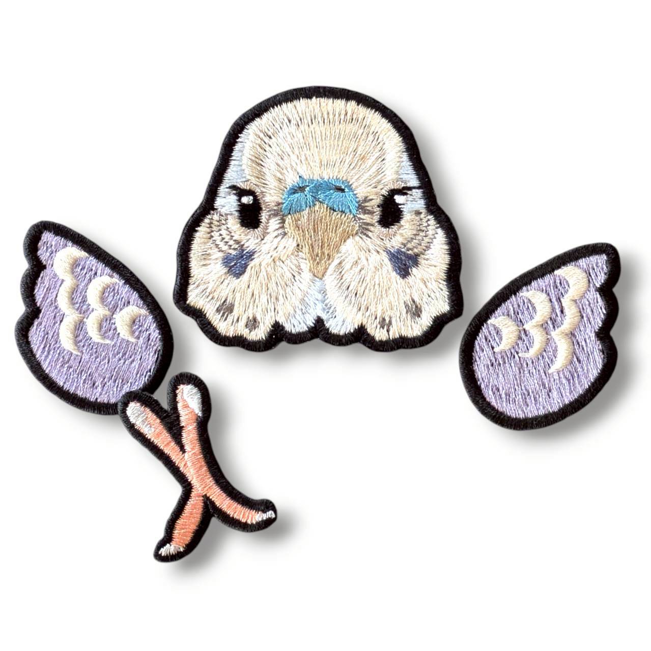 セキセイインコの証明写真刺繍ワッペン（ホワイト♂）