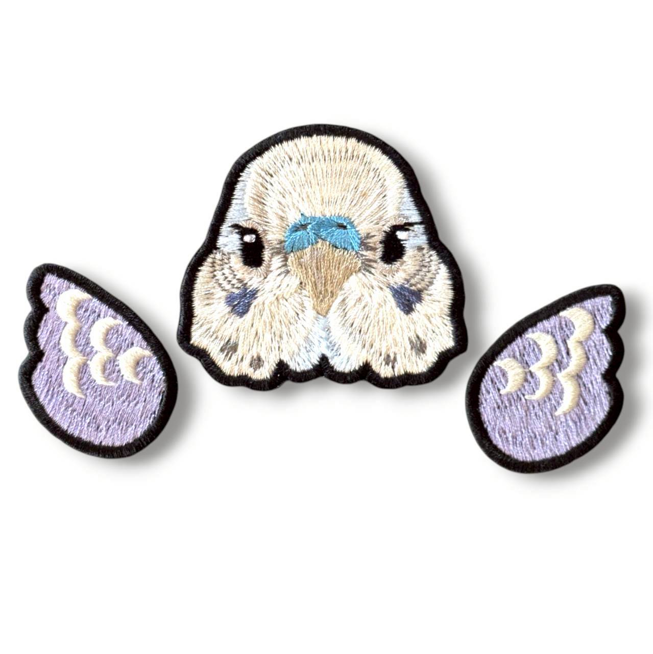 セキセイインコの証明写真刺繍ワッペン（ホワイト♂）
