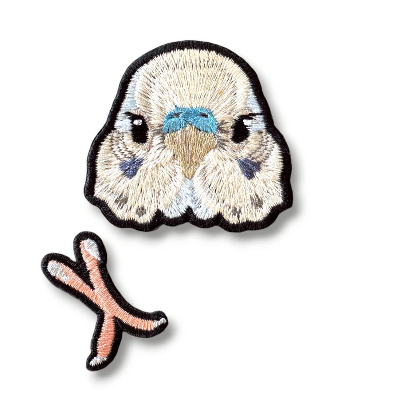 セキセイインコの証明写真刺繍ワッペン（ホワイト♂）