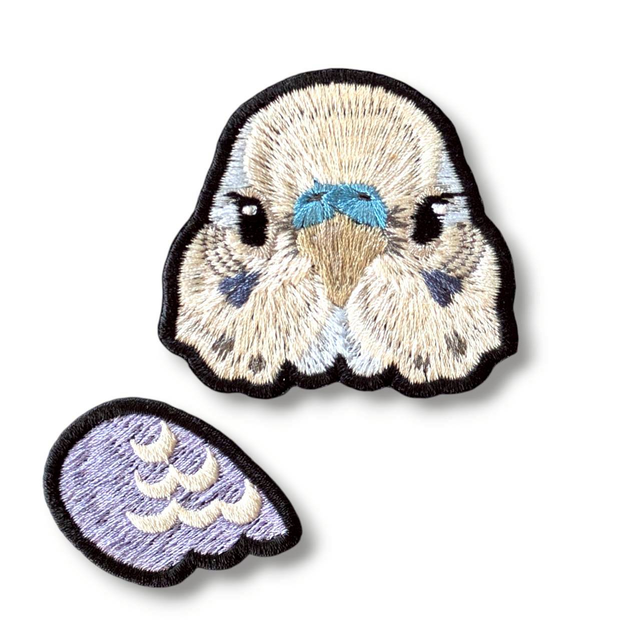セキセイインコの証明写真刺繍ワッペン（ホワイト♂）