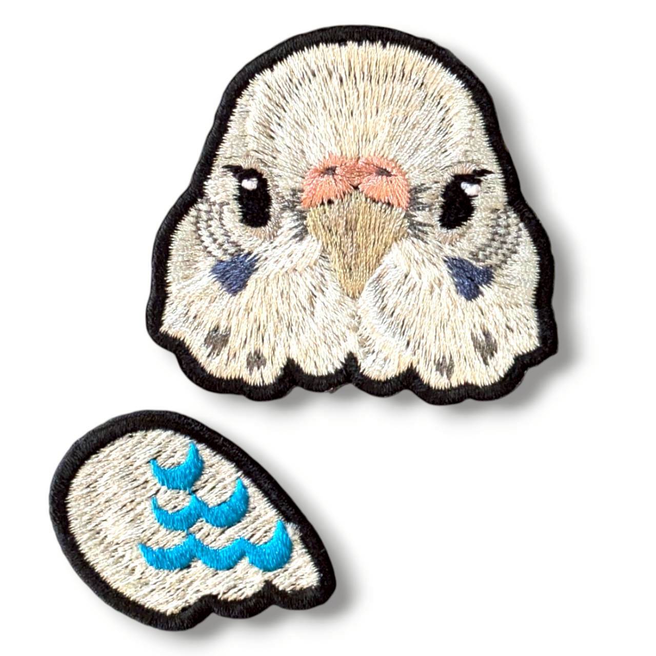 セキセイインコの証明写真刺繍ワッペン（ホワイト♀）