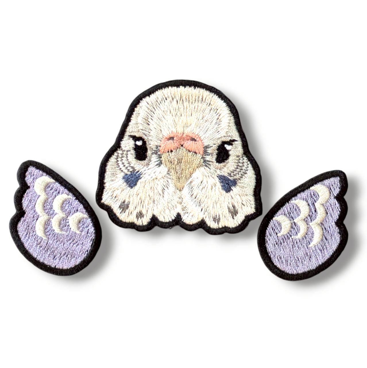セキセイインコの証明写真刺繍ワッペン（ホワイト♀）