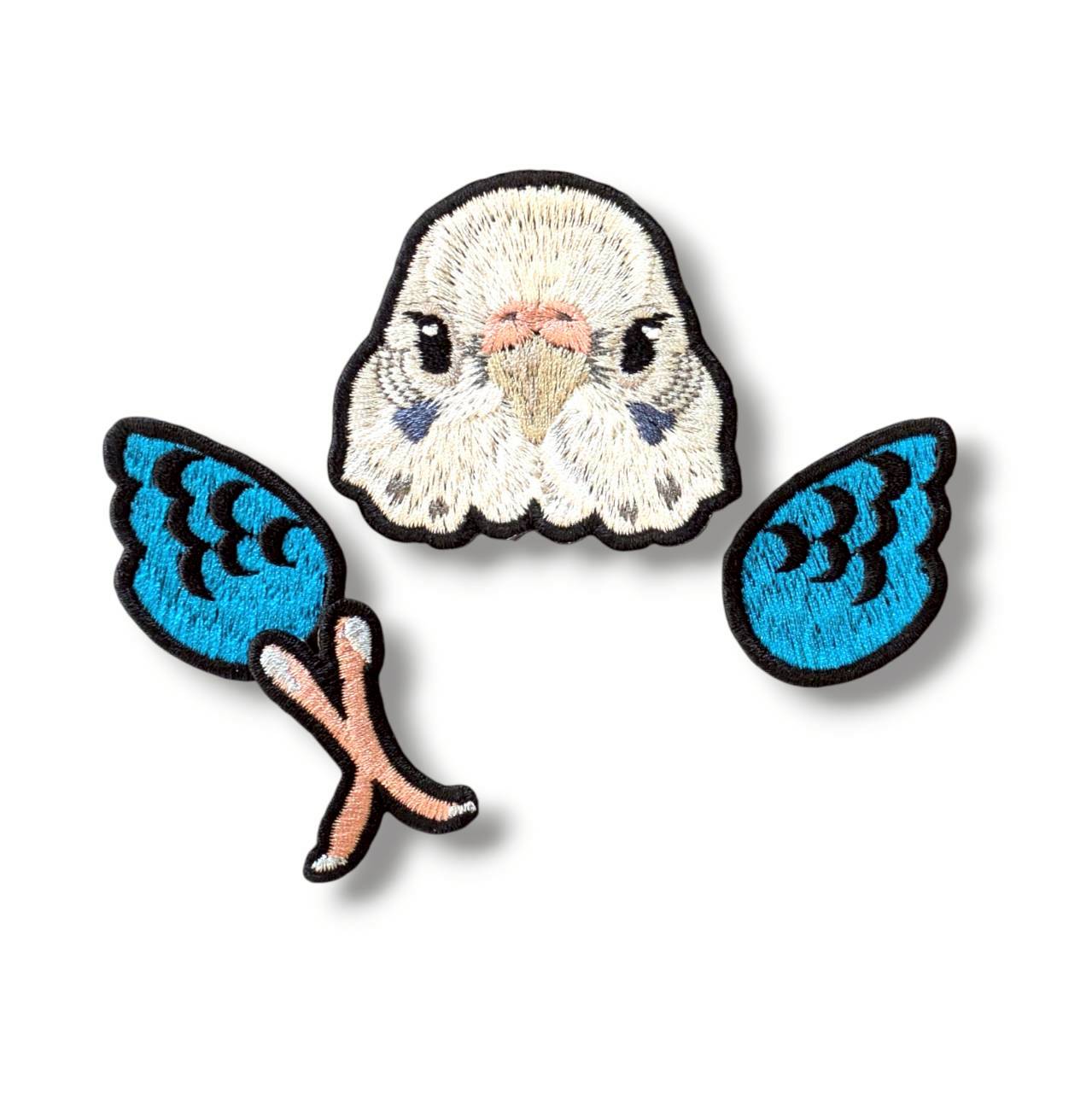 セキセイインコの証明写真刺繍ワッペン（ホワイト♀）