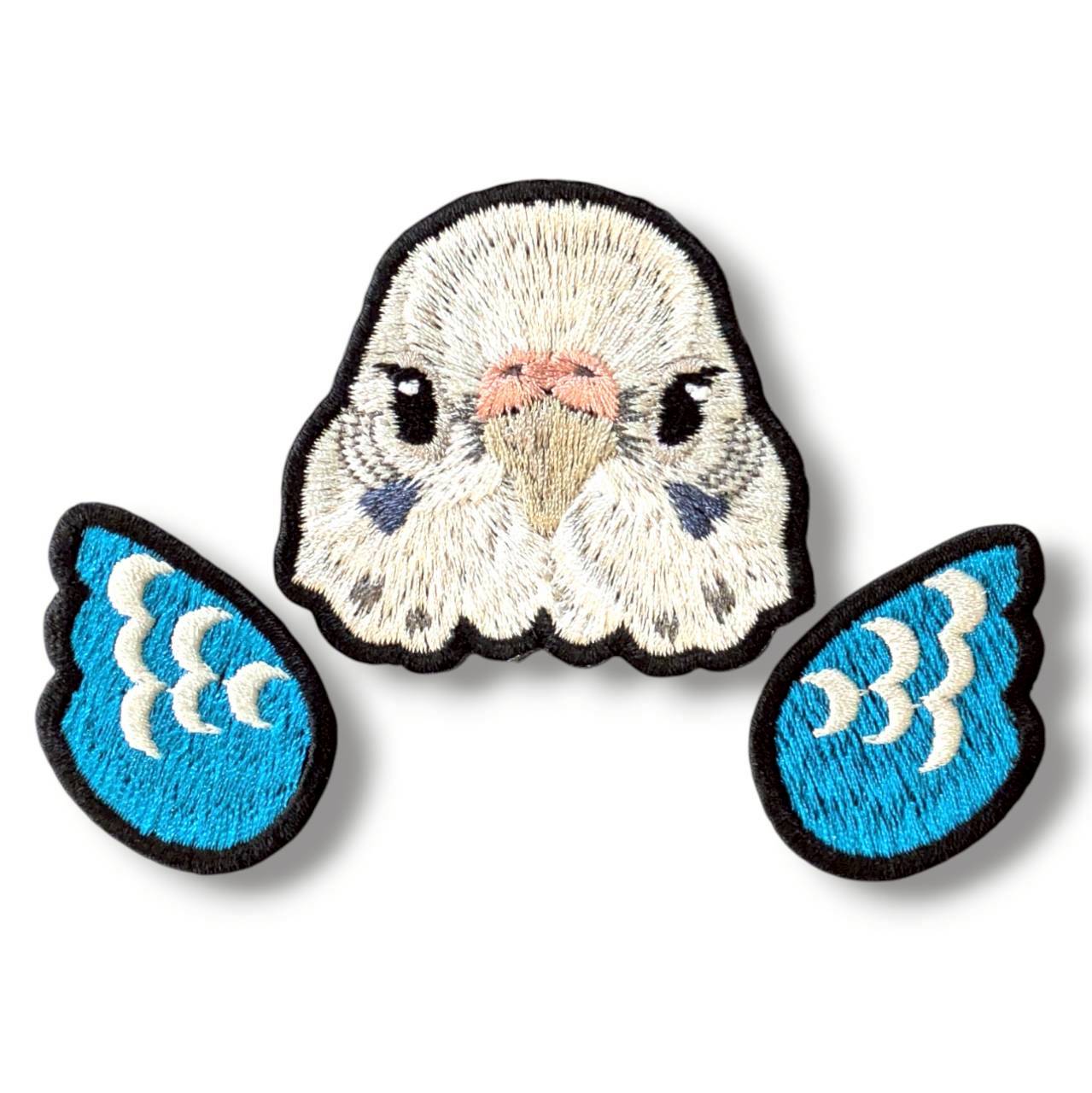 セキセイインコの証明写真刺繍ワッペン（ホワイト♀）