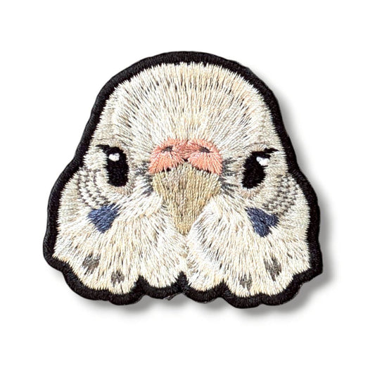 セキセイインコの証明写真刺繍ワッペン（ホワイト♀）