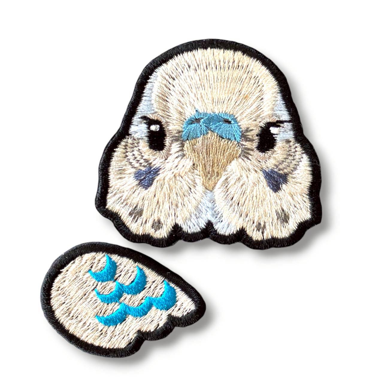 セキセイインコの証明写真刺繍ワッペン（ホワイト♂）