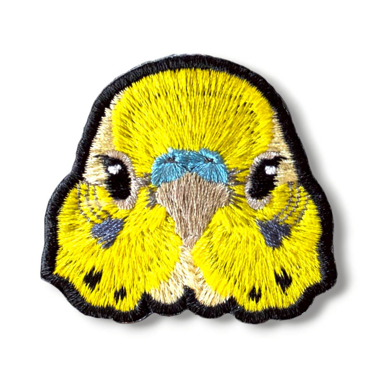 セキセイインコの証明写真刺繍ワッペン（イエロー♂）