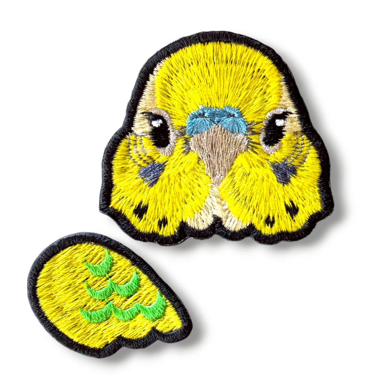 セキセイインコの証明写真刺繍ワッペン（イエロー♂）