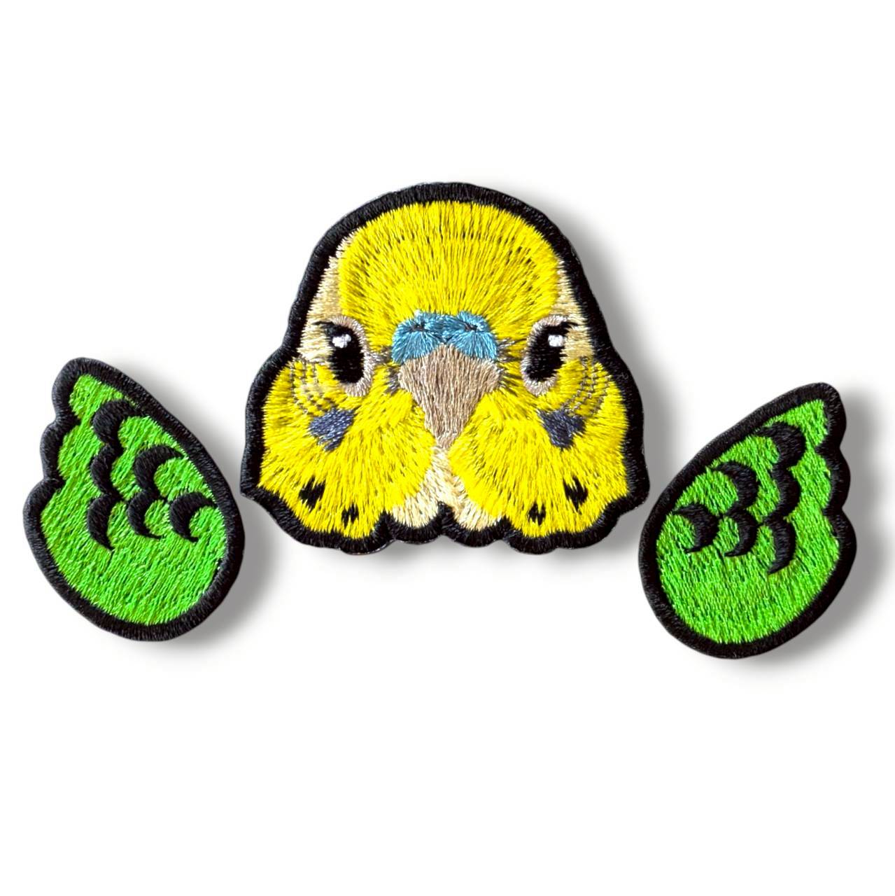 セキセイインコの証明写真刺繍ワッペン（イエロー♂）