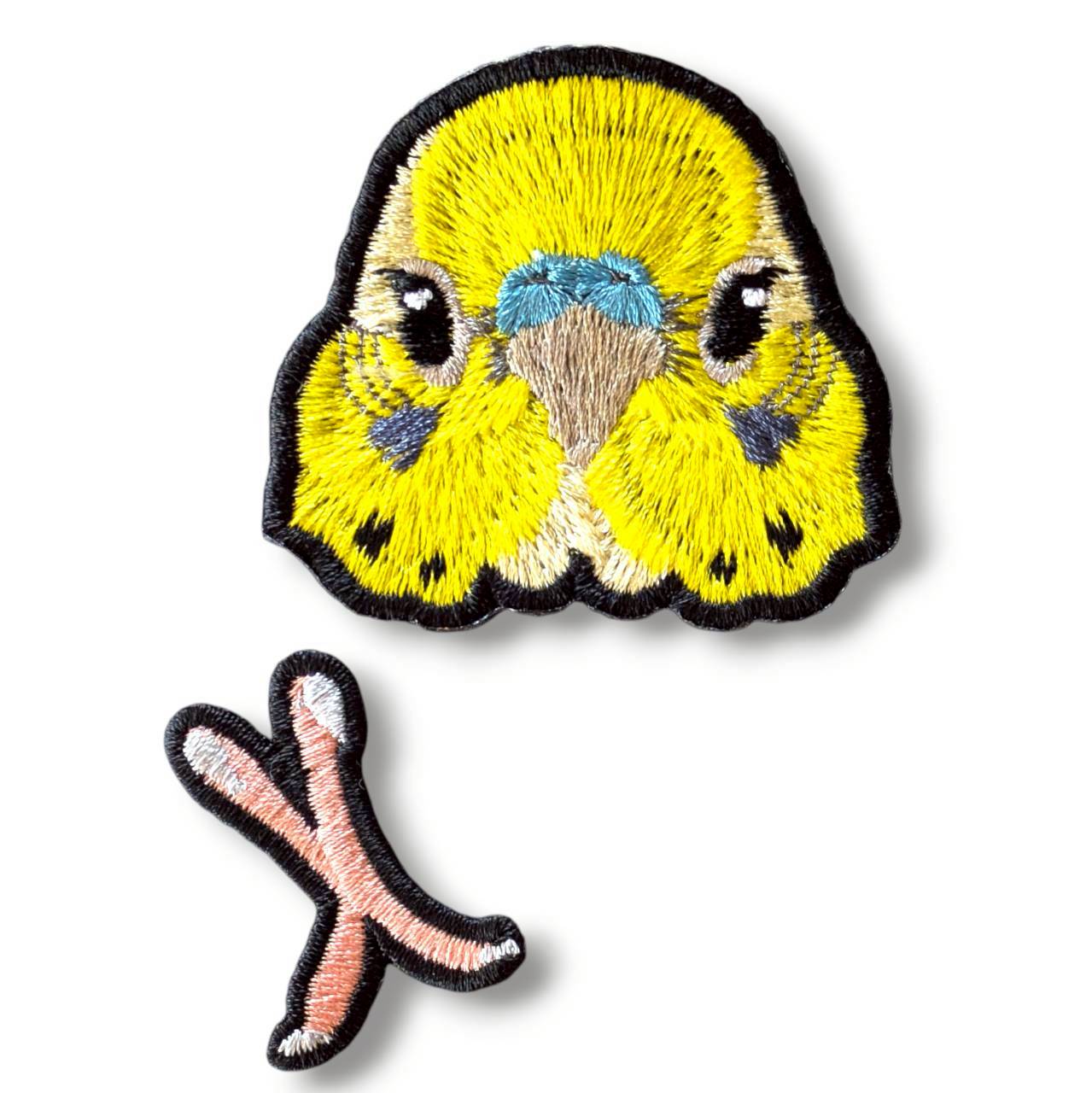 セキセイインコの証明写真刺繍ワッペン（イエロー♂）