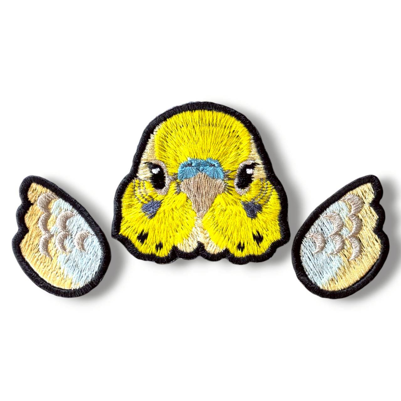 セキセイインコの証明写真刺繍ワッペン（イエロー♂）