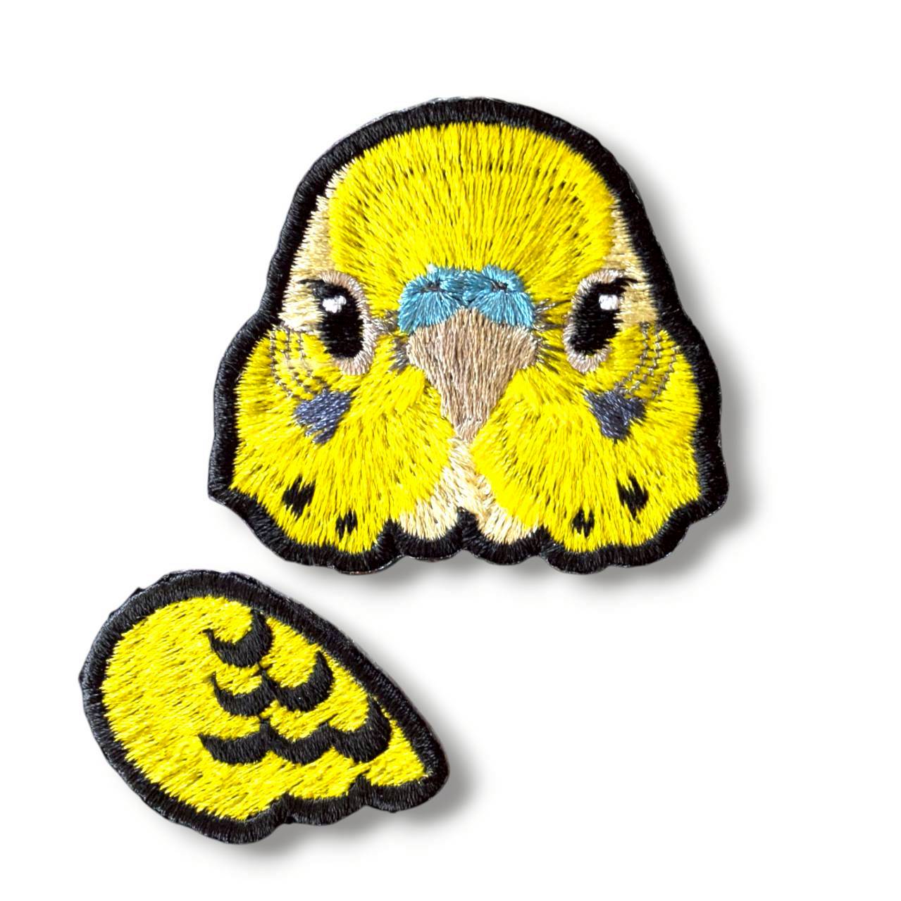セキセイインコの証明写真刺繍ワッペン（イエロー♂）