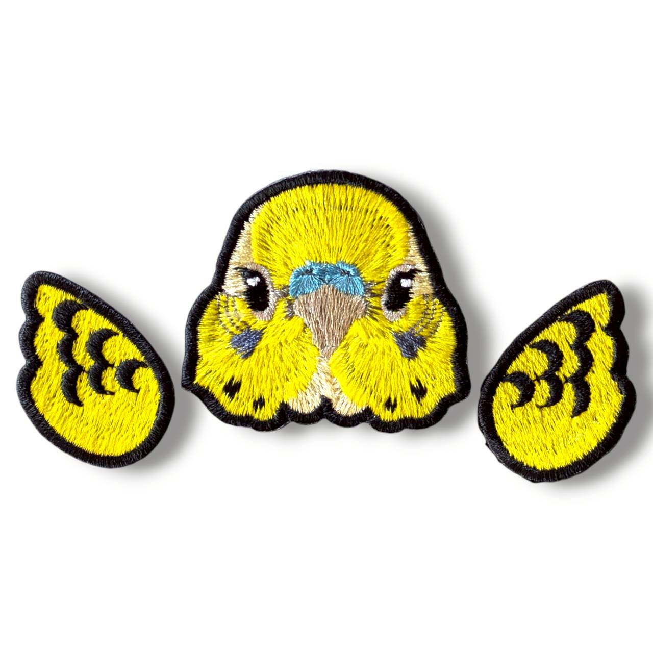 セキセイインコの証明写真刺繍ワッペン（イエロー♂）