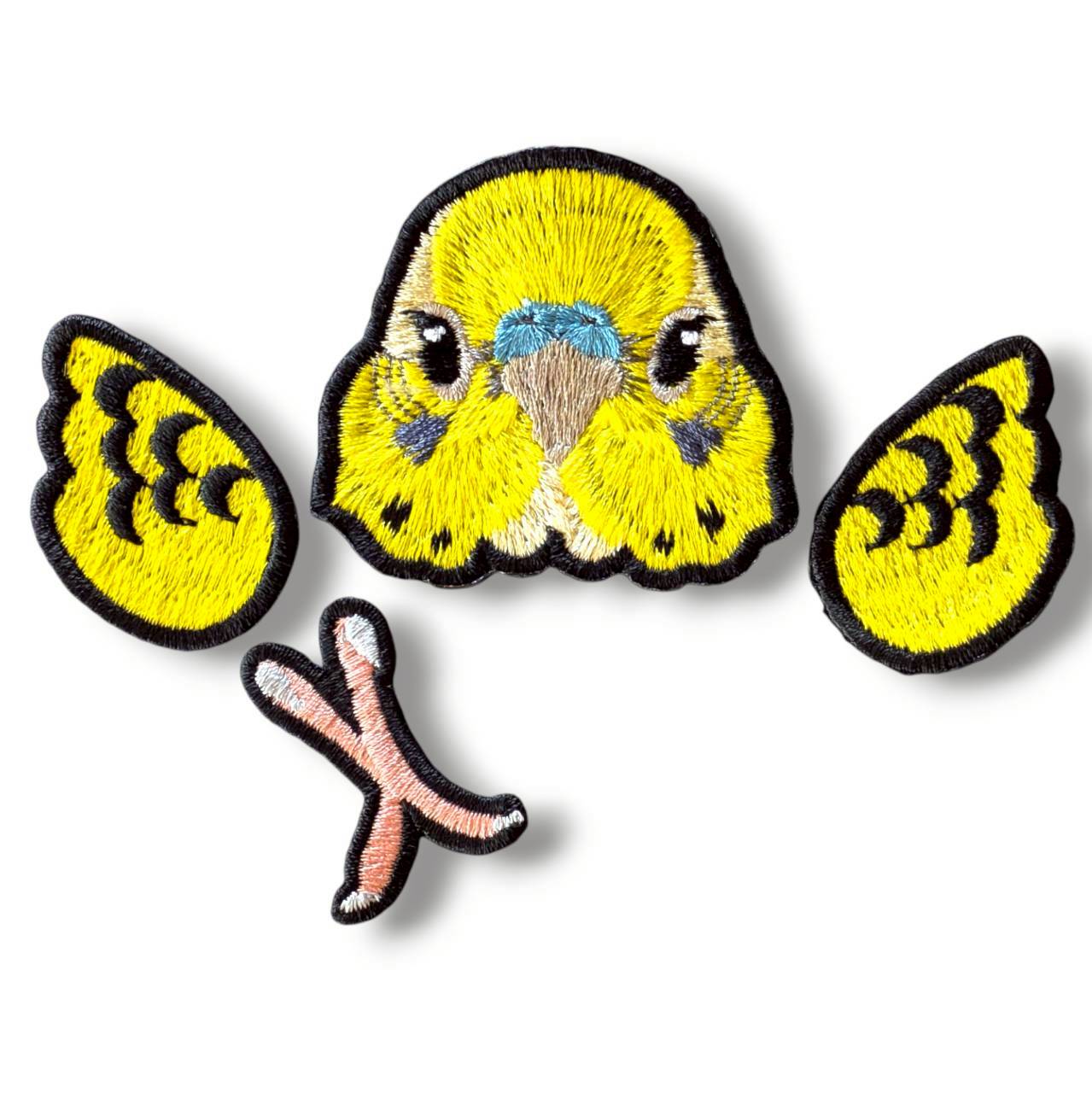 セキセイインコの証明写真刺繍ワッペン（イエロー♂）