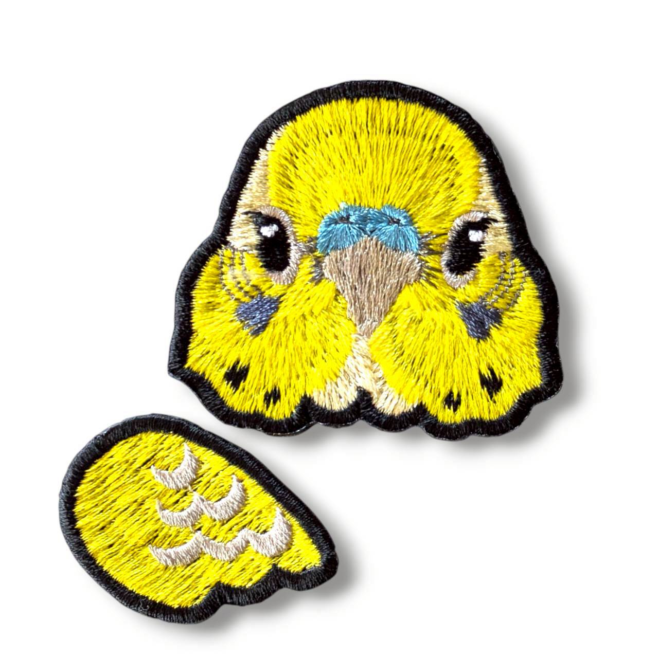 セキセイインコの証明写真刺繍ワッペン（イエロー♂）