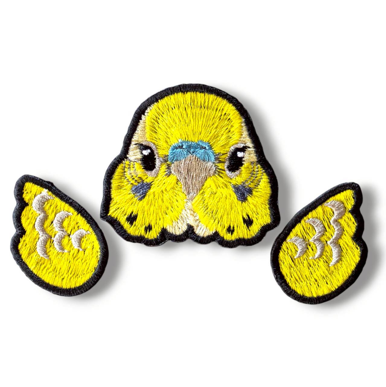 セキセイインコの証明写真刺繍ワッペン（イエロー♂）