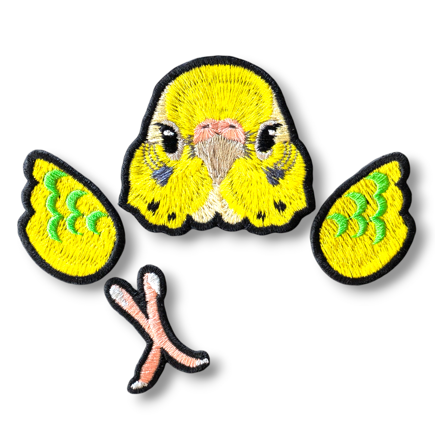 セキセイインコの証明写真刺繍ワッペン（イエロー♀）