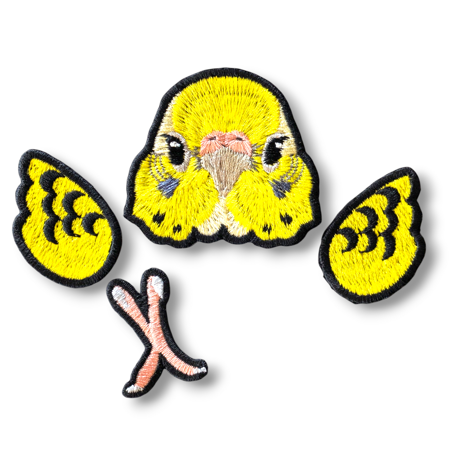 セキセイインコの証明写真刺繍ワッペン（イエロー♀）
