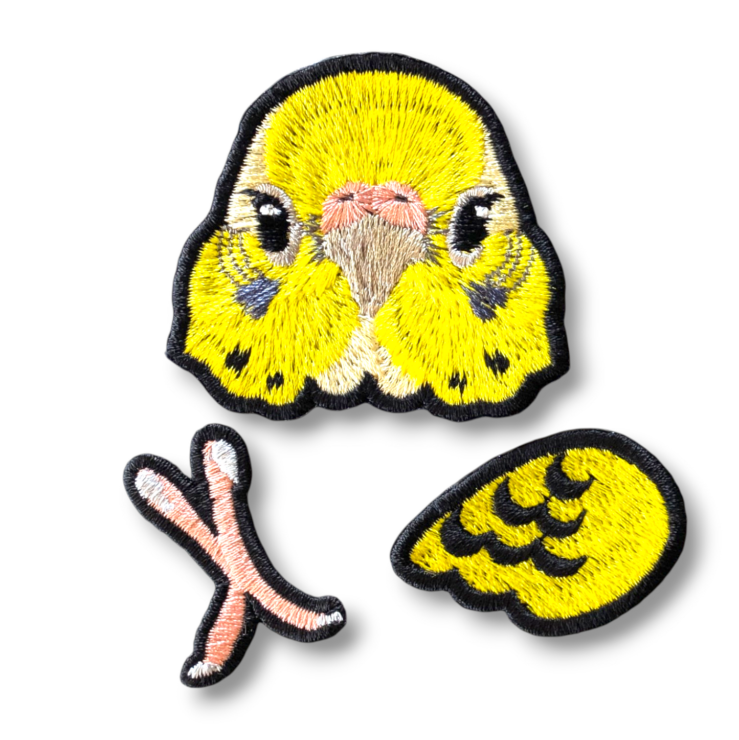 セキセイインコの証明写真刺繍ワッペン（イエロー♀）